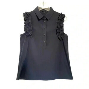 DREW- ruffle trimmed sleeveless top collared neck black size Medium EUC